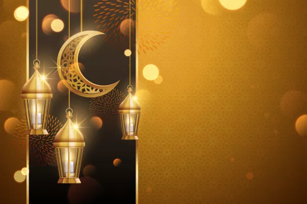 Background With Copy Space Golden Lanterns Crescent Elements