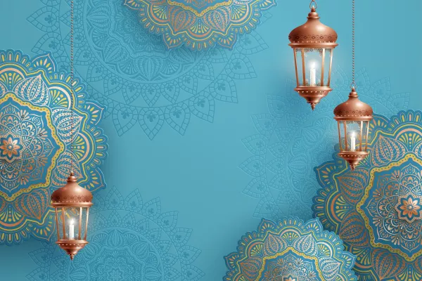 Beautiful Blue Arabesque Decorations With Hanging Lanterns