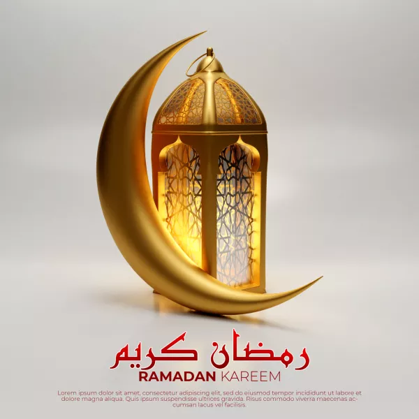 Islamic Greeting Ramadan Kareem With Beautiful Lanterns Crescent Moon