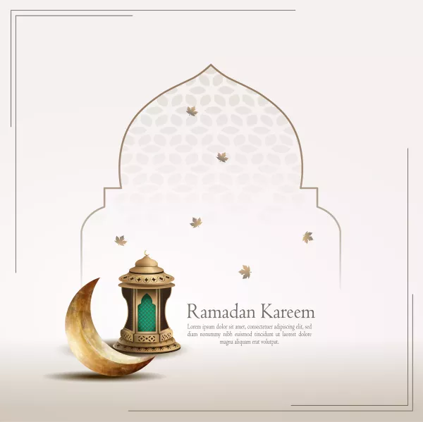 Islamic Greetings Card Design Ramadan Kareem With Crescent Moon Lantern