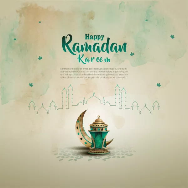 Islamic Greetings Ramadan Kareem Card Design With Beautiful Lantern Crescent