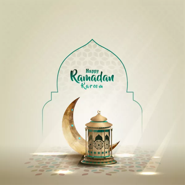 Islamic Greetings Ramadan Kareem Card Design With Crescent Lantern
