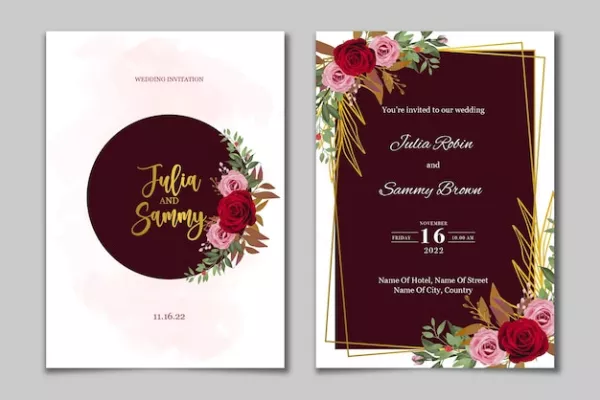 Wedding Invitation Template with Watercolor Flower