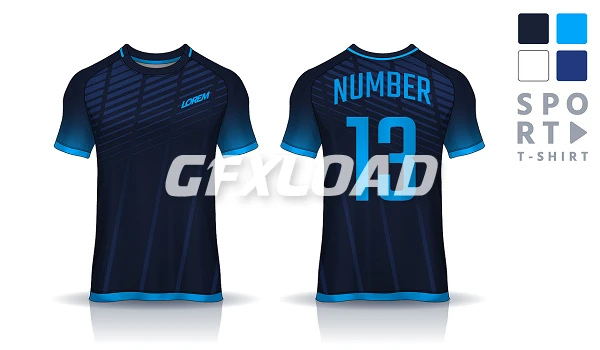 T Shirt Sport Design Template Soccer Jersey Football Club Uniform Front Back View