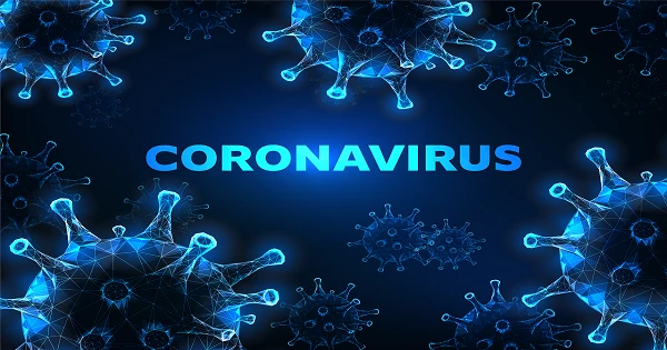 Covid 19 Futuristic Glowing Low Polygonal Neon Coronavirus Cells Vector