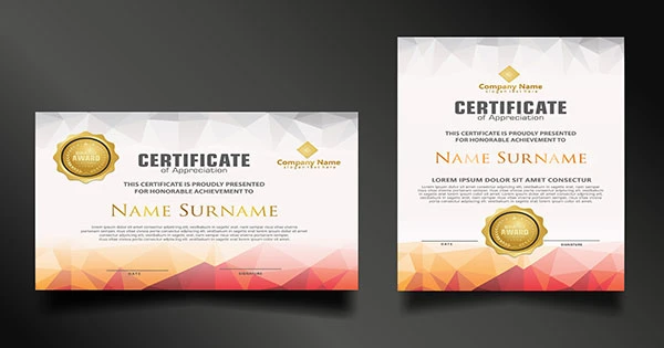 Set Certificate Template With Dynamic Futuristic Polygonal Color Modern Shapes