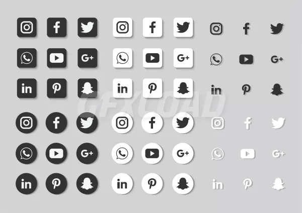 Social Media Icons Set Isolated Gray Background
