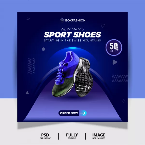 Blue Color Sport Shoes Social Media Post Banner