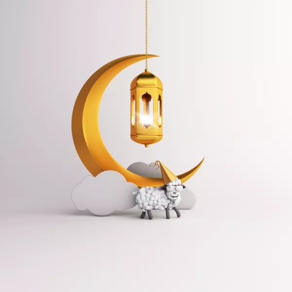 Eid Al Adha Mubarak Background With Lantern Crescent Sheep