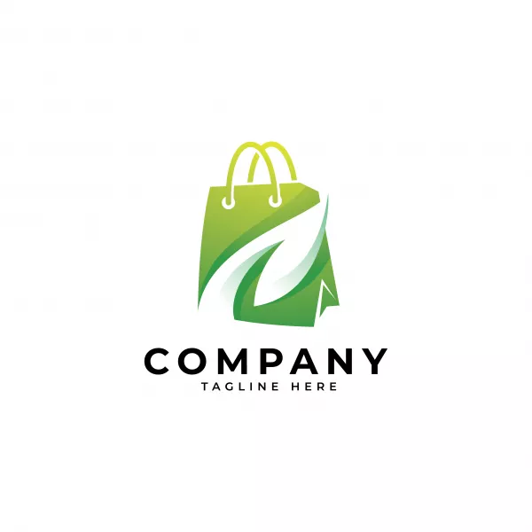 Modern Shopping Bag Green Leaf Logo