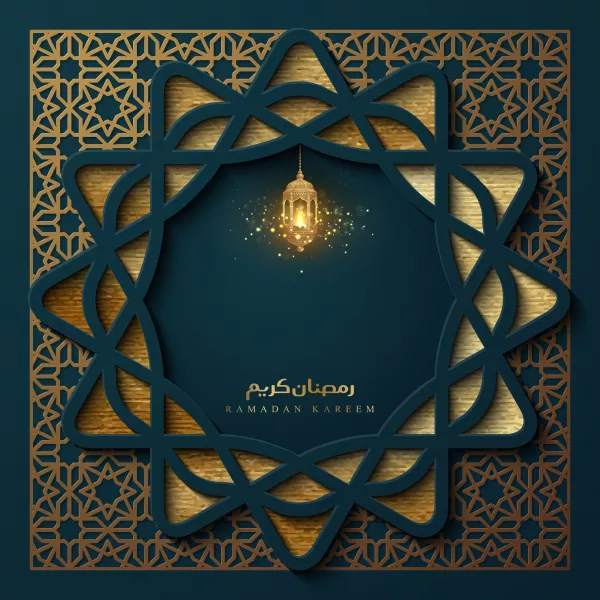 Ramadan Kareem With Combination Shining Hanging Gold Lanterns