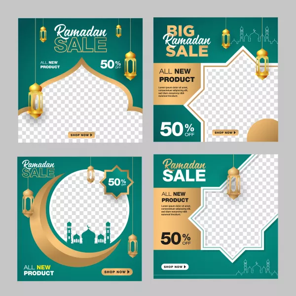 Set Editable Ramadan Sale Banner Template With Ornament Moon Mosque Lantern Background