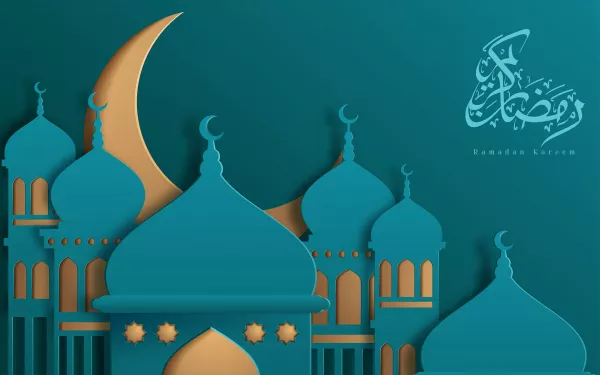 Islamic Beautiful Design Template Mosque With Yellow Moon Stars Turquoise Back