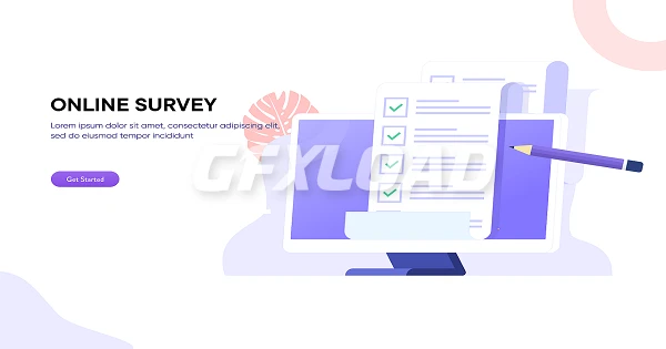 Online Polling Survey Illustration Concept People Filling Online Survey Form Laptop List Paper Note
